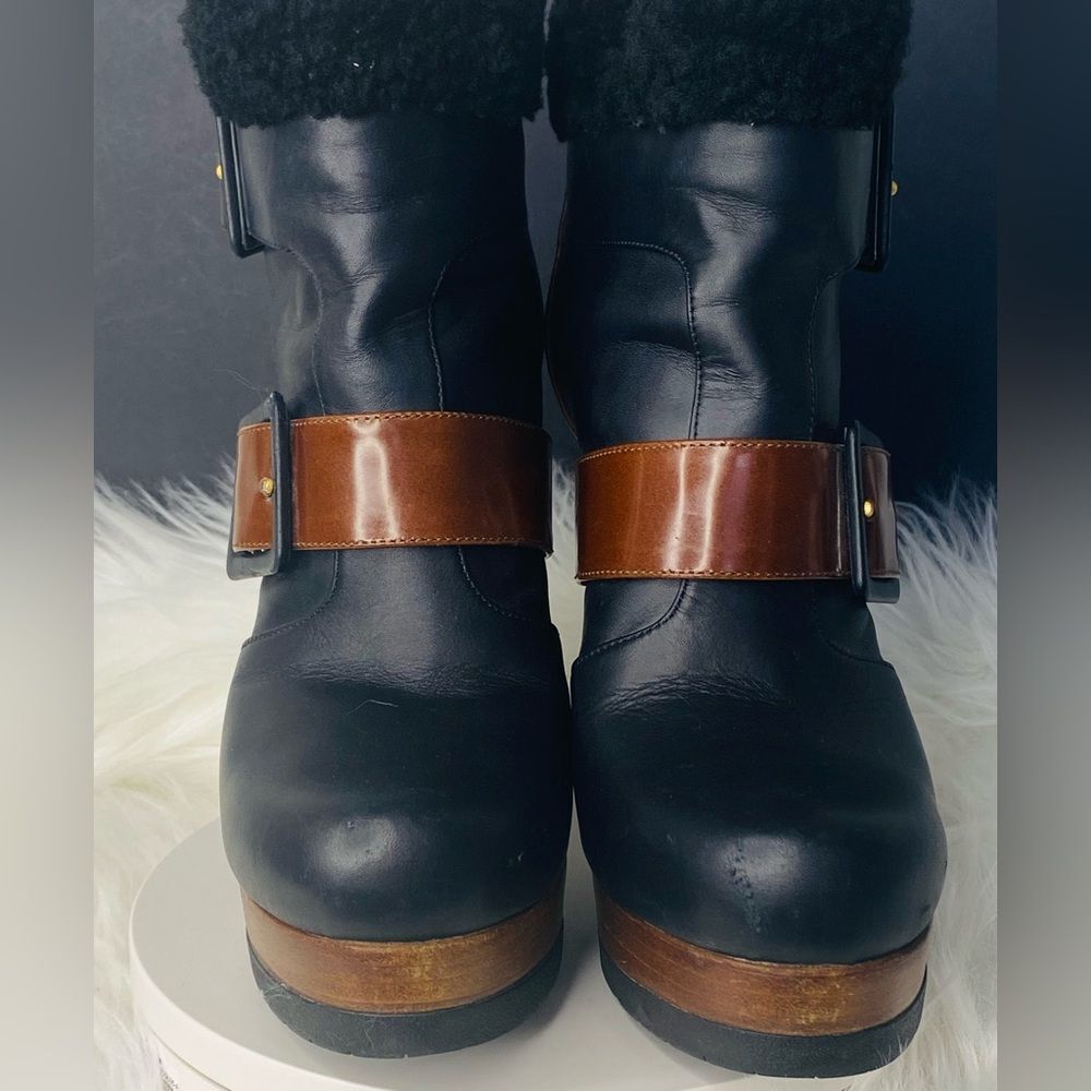 FENDI Moorland Authentic Black & Brown Leather Platform Ankle Boots Size 37 - Picture 6 of 17